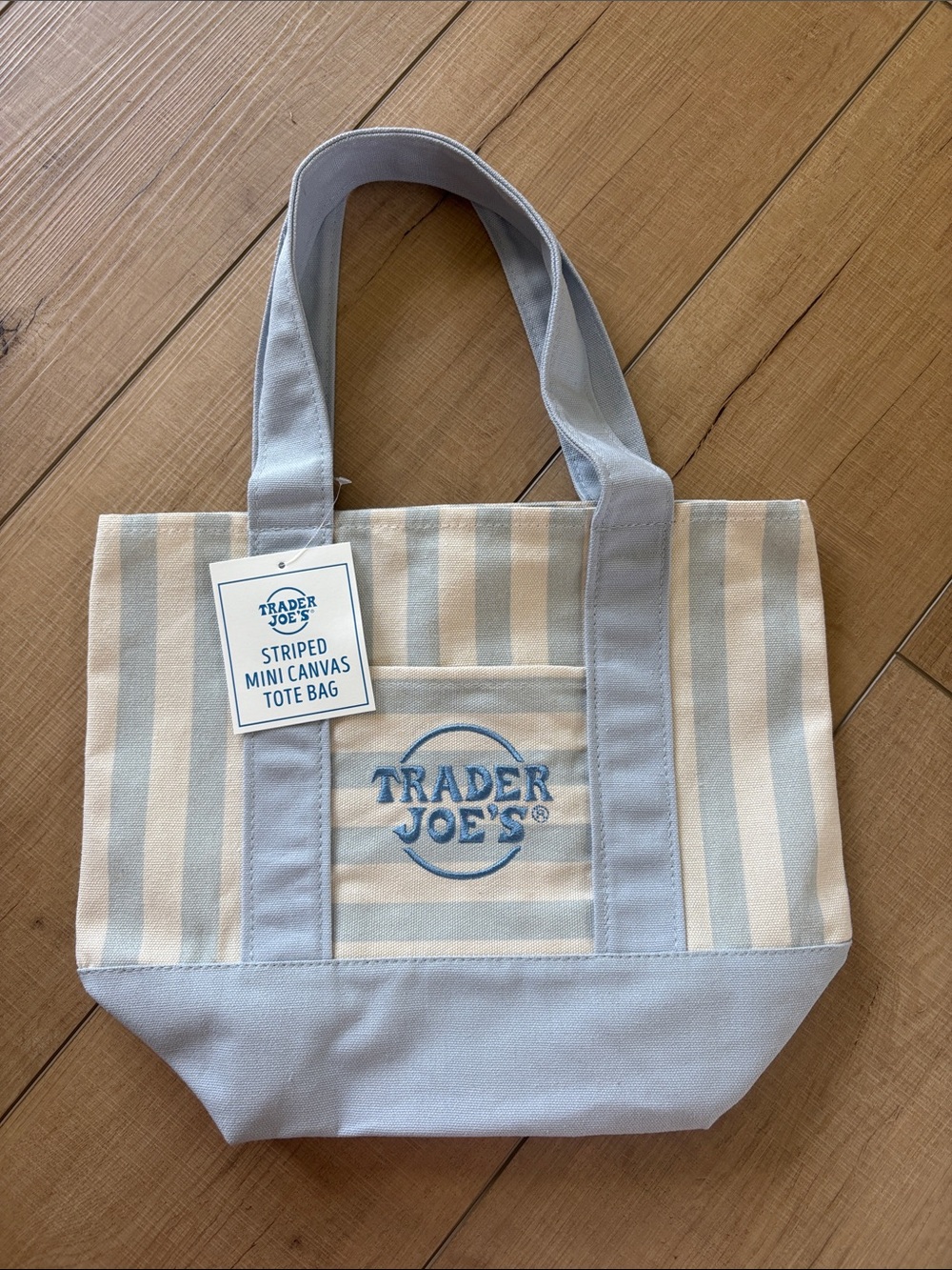 Trader Joe's Blue & Cream Striped Canvas Tote Bag
